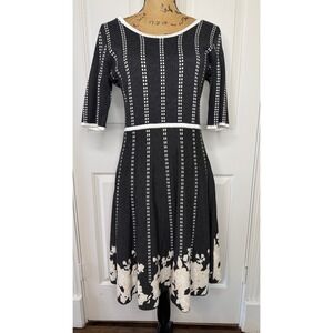 Gabby Skye Womens Grey White Stripe Floral Fit Flare Knit Sweater Dress Large